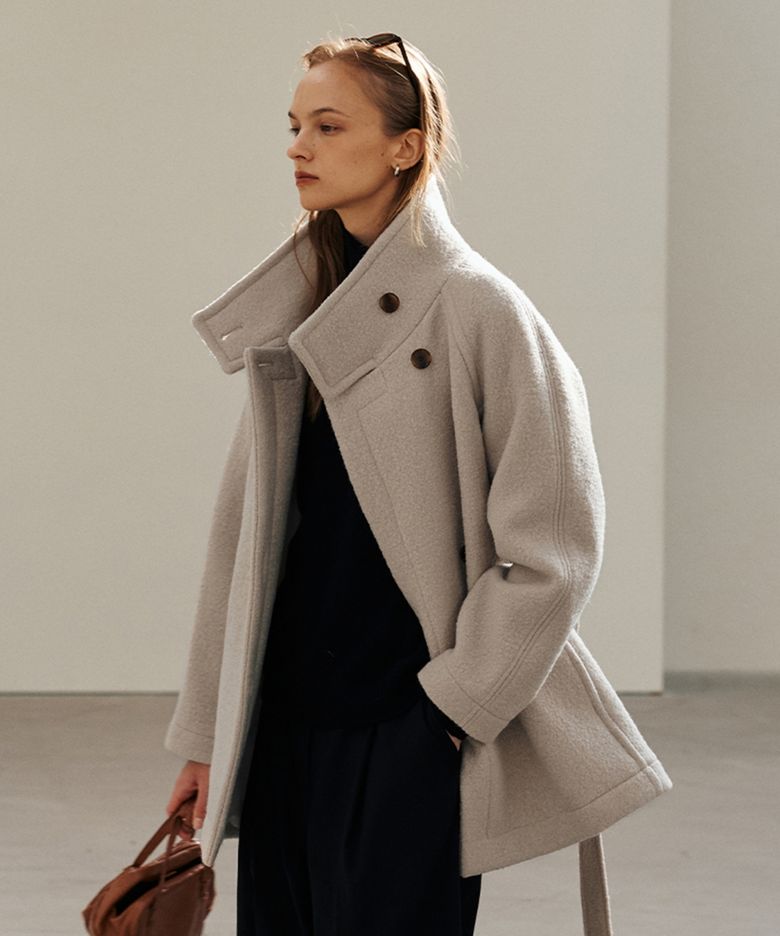 Wool 100 Boucle Half Coat_Sand Beige