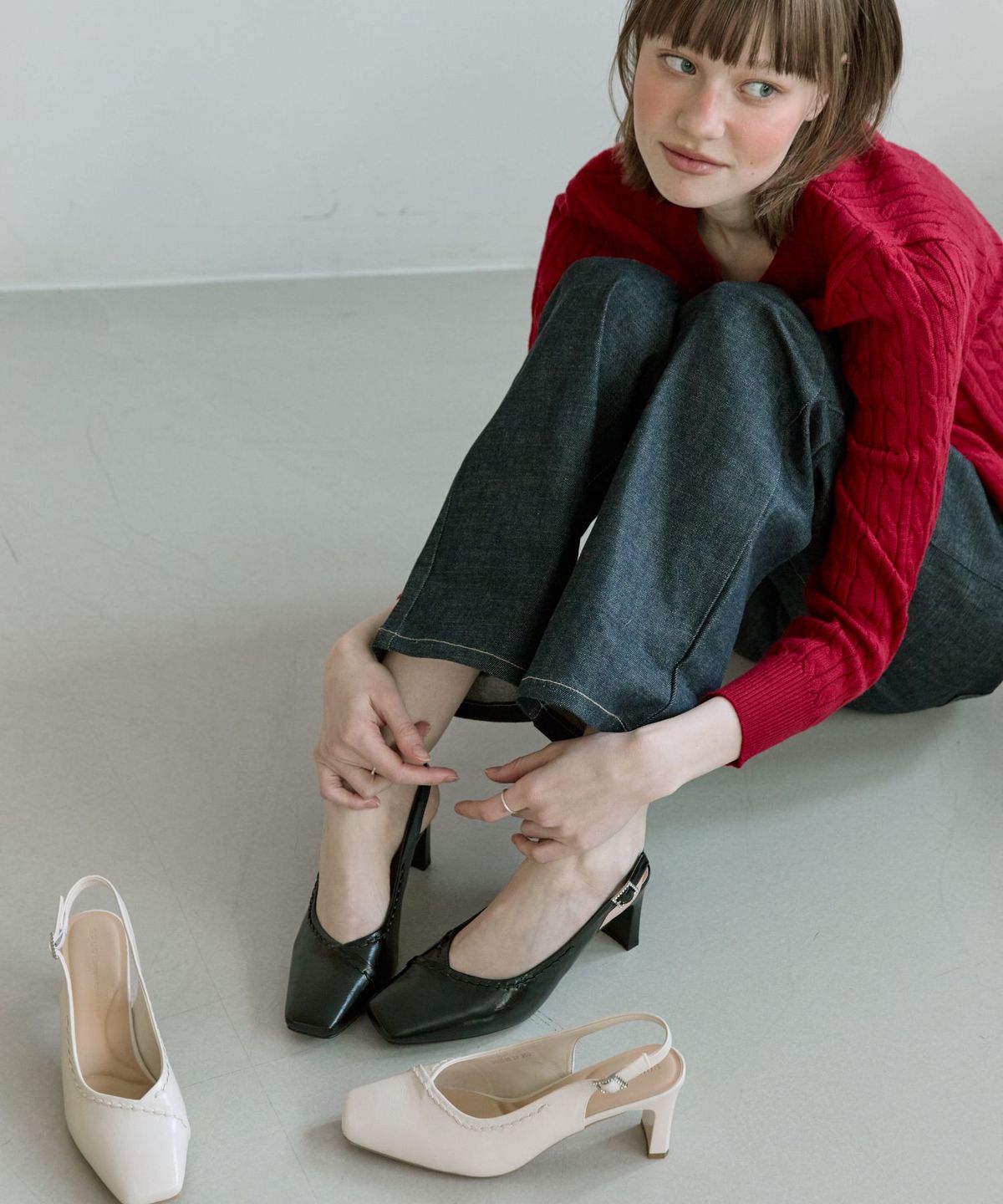 스퍼(SPUR) Cathrine V-Cut Slingback Pumps 슬링백 펌프스 7.5cm -WS9016 (2color)