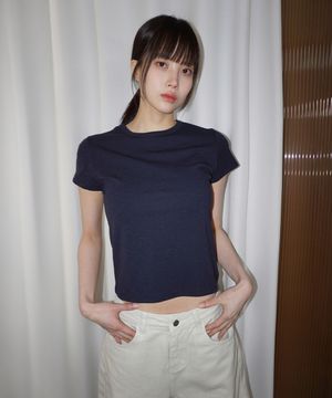 (woman) [크롭/일반] 시그니처 스탠 반팔_Navy