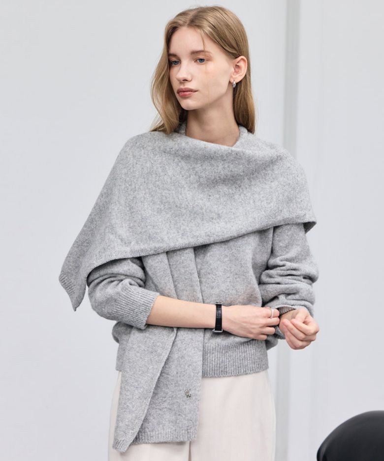 Alpaca Cape Muffler_Melange Gray