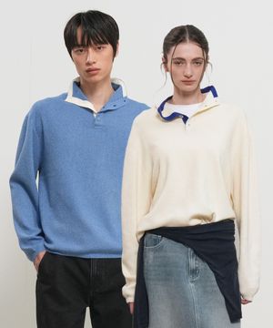 UNISEX 배색 카라 헨리넥 니트 [3COL] / GF1UKP007