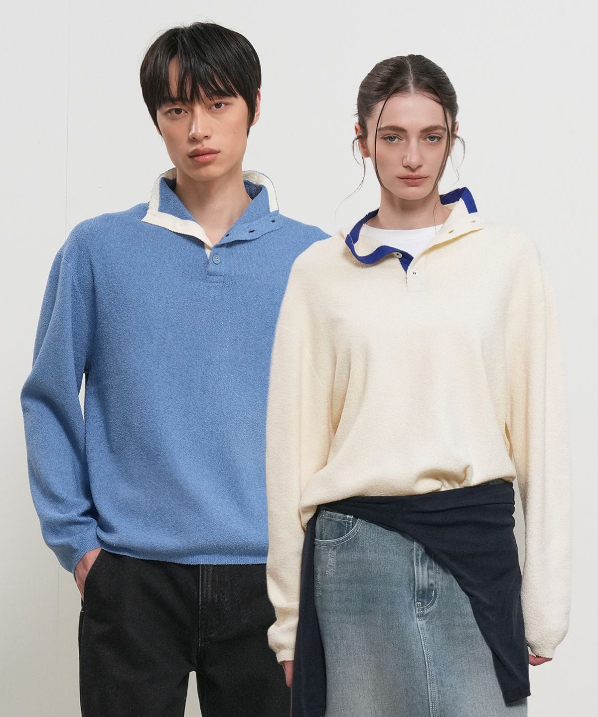 제너럴아이디어(GENERALIDEA) UNISEX 배색 카라 헨리넥 니트 [3COL] / GF1UKP007