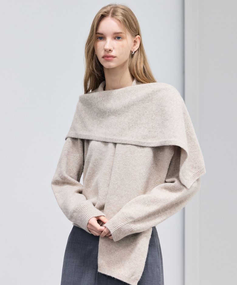 Alpaca Cape Muffler_Melange Beige