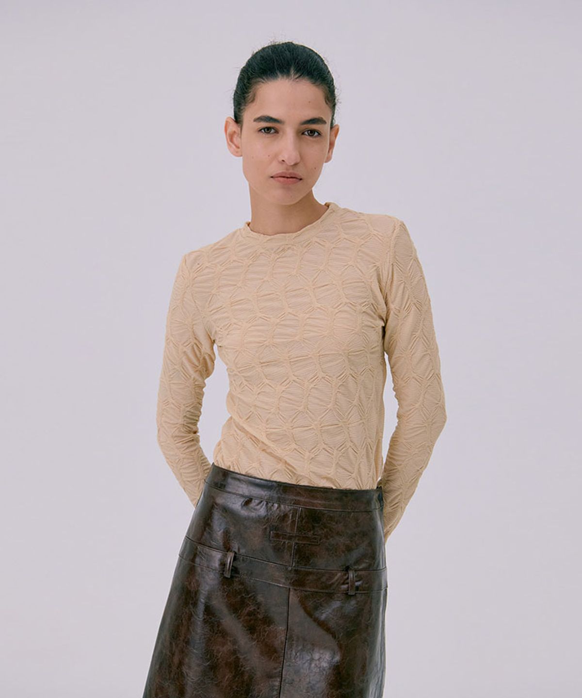 분더캄머(WNDERKAMMER) Crinkle T-Shirt_Light Beige(크링클 티셔츠_연한 베이지색)