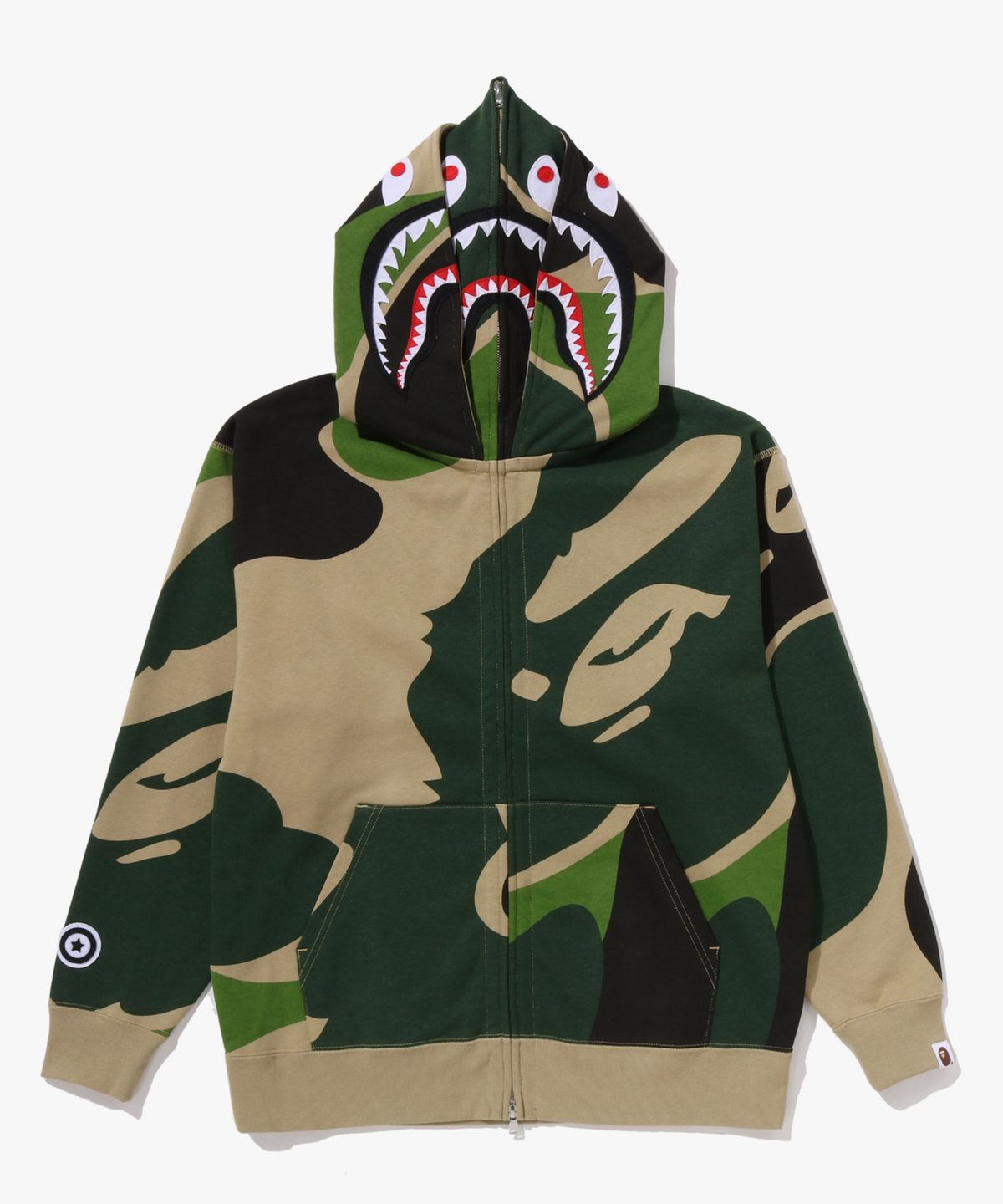 베이프(BAPE) 메가 ABC 카모 더블 샤크 릴렉스드 핏 풀 집 후드(M) GREEN