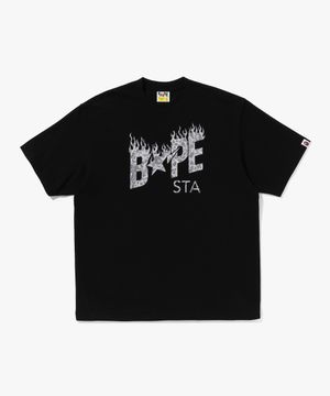 와일드 레오파드 패턴 베이프 스타 로고 릴렉스드 핏 티셔츠(M) BLACK