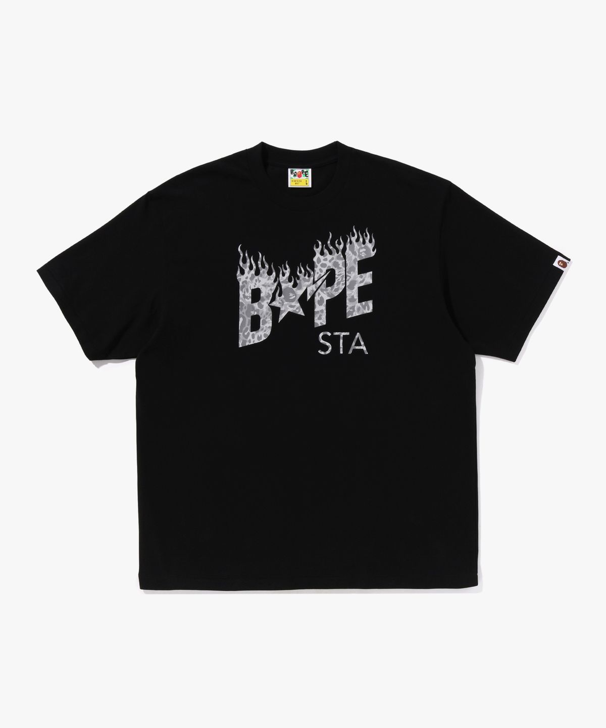 베이프(BAPE) 와일드 레오파드 패턴 베이프 스타 로고 릴렉스드 핏 티셔츠(M) BLACK