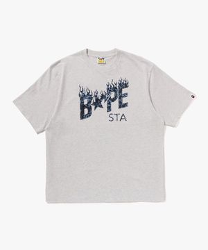 와일드 레오파드 패턴 베이프 스타 로고 릴렉스드 핏 티셔츠(M) GRAY