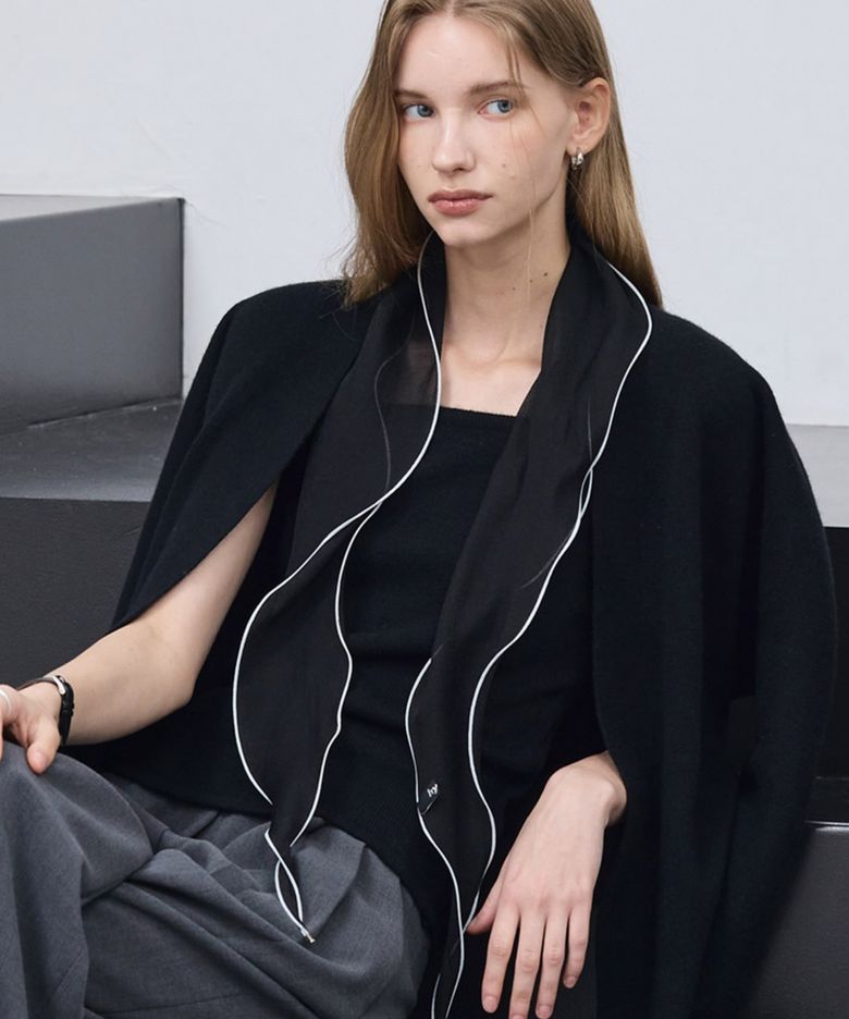 Organza Trimmimg Point Scarf_Black