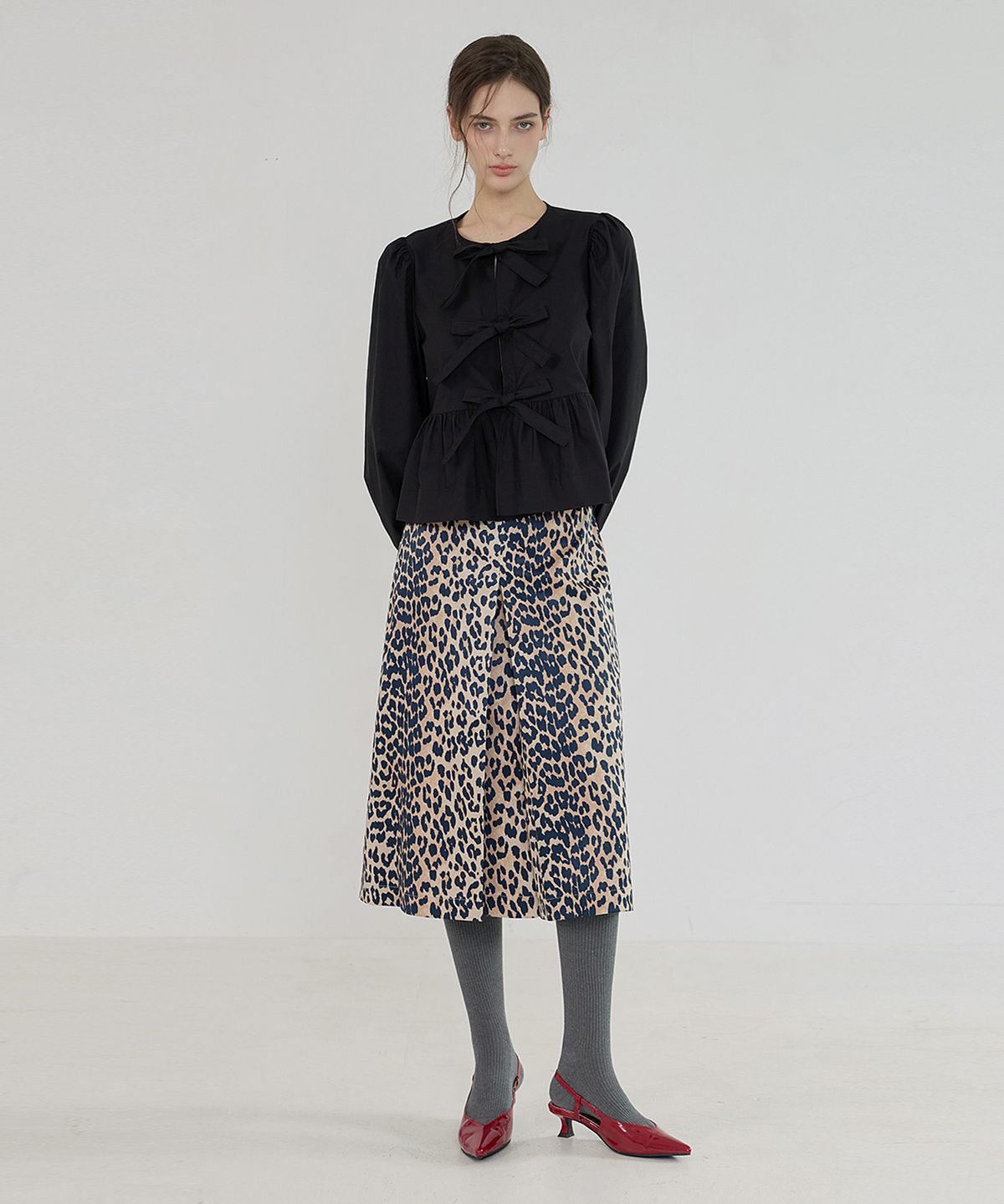 퀸스래빗(Q'SRB) Soft Pleats Midi Skirt_Leopard