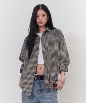 컷 오프 체크 셔츠 그린