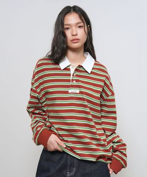 멀티 스트라이프 럭비 티셔츠 [BRICK] / GF1LTS514