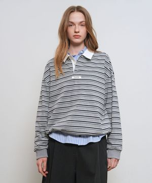 멀티 스트라이프 럭비 티셔츠 [MELANGE GREY] / GF1LTS514