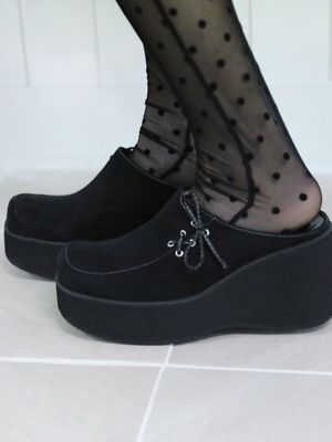 스웨이드 스퀘어 슬리퍼(블랙)