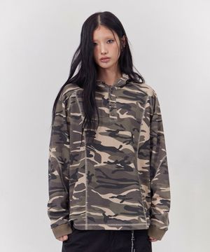 와플 후드 롱슬리브 카키