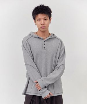 와플 후드 롱슬리브 멜란지그레이