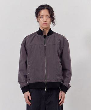 하이넥 코튼 블루종 그레이