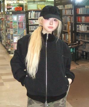 [유정 PICK] 하이넥 코튼 블루종 블랙