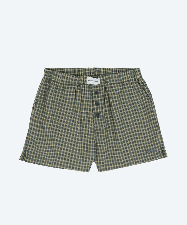 레이어드 체크 파자마 쇼츠 그린