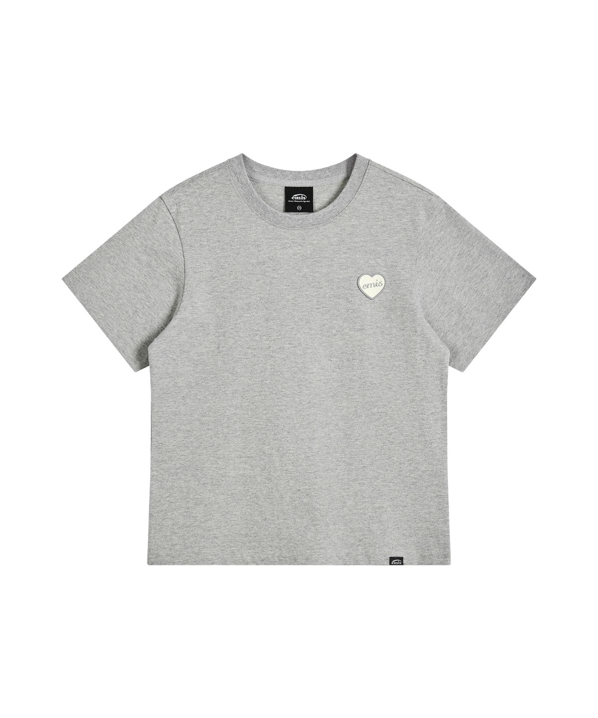 이미스(EMIS) (W) HEART RUBBER PATCH T-SHIRT-MELANGE GRAY