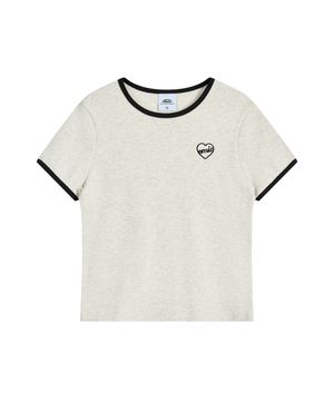 (W) HEART LOGO RINGER T-SHIRT-OATMEAL MELANGE