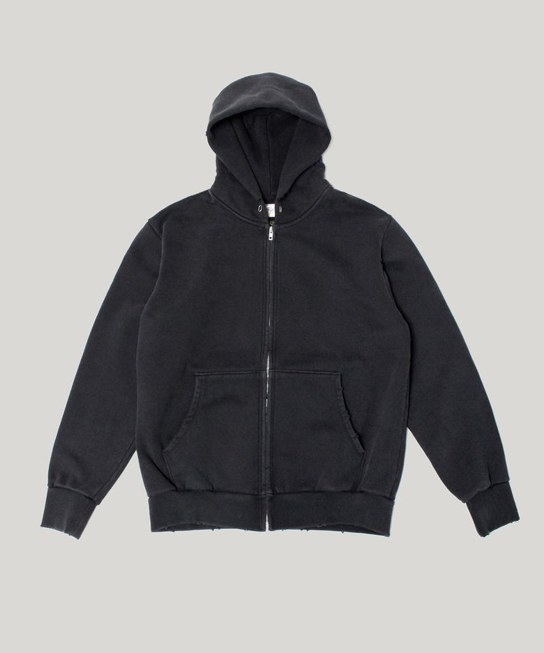 VINTAGE DISTRESSED HEAVY SWEAT ZIP HOODIE_BLACK