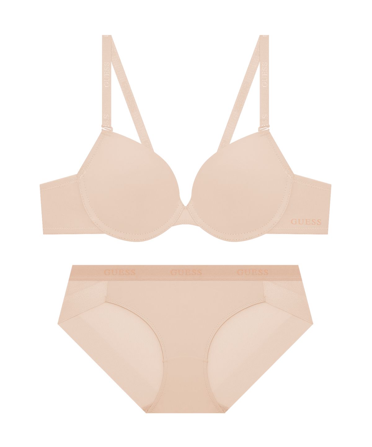 게스언더웨어(GUESS UNDERWEAR) 아스킨 에센셜 와이어 브라 팬티 세트 - 베이지
