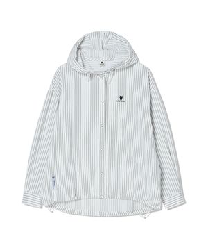 여성) 스트라이프 시어서커 후드 셔츠