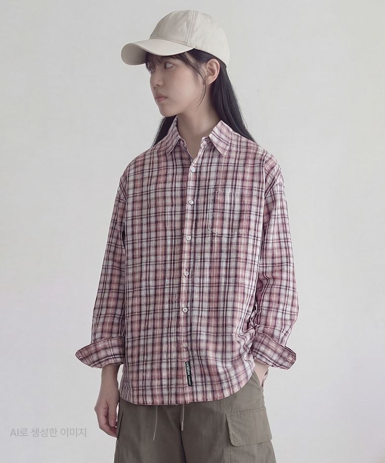 여성) 시어서커 패턴 셔츠