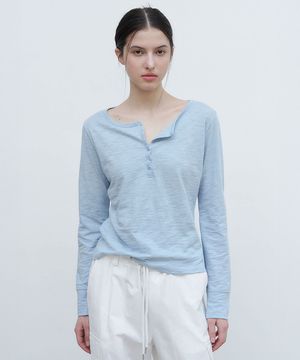 Slub Henley Long Top - Light Blue