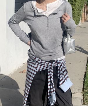 Slub Henley Long Top - Grey