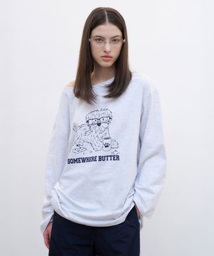 Glasses Puppy Long Top - White Melange