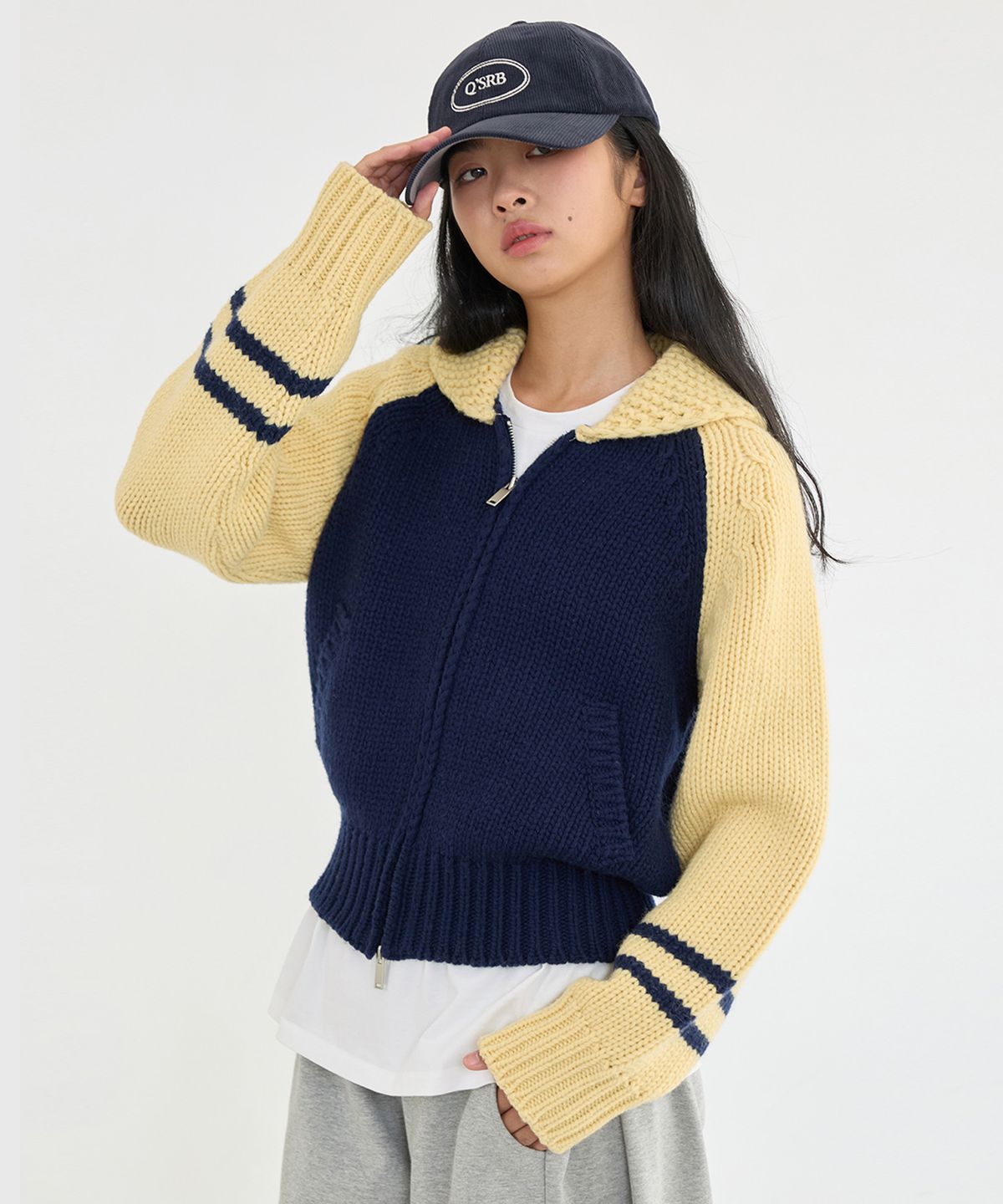 퀸스래빗(Q'SRB) QSRB Point Coloring knitwear zip-up