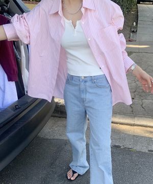 Hush Stripe Over-Fit Shirt - Light Pink