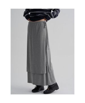 레이어드 랩형 저지 스커트  그레이