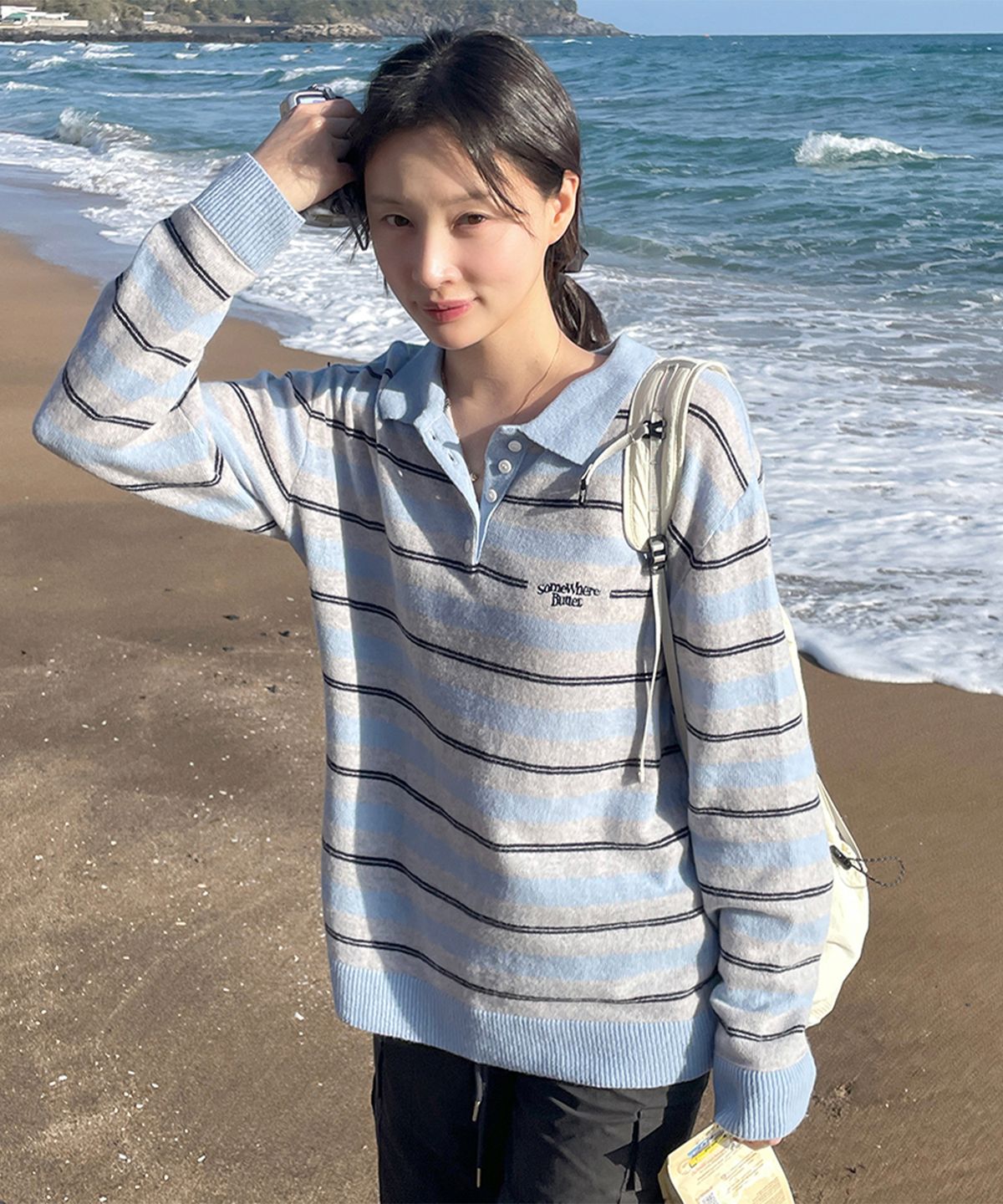 썸웨어버터(SOMEWHEREBUTTER) Toma Stripe Knit - Light Blue
