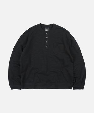 SLUB HENLEY NECK L/S TEE _ BLACK