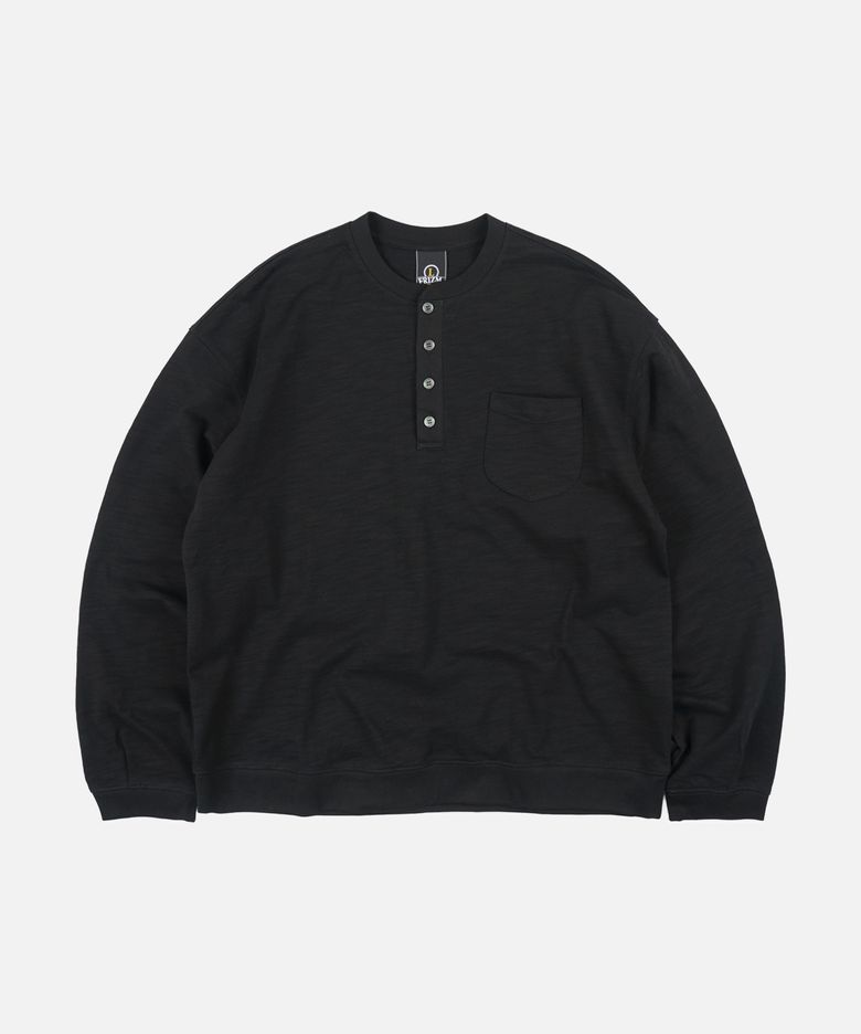 SLUB HENLEY NECK L/S TEE _ BLACK