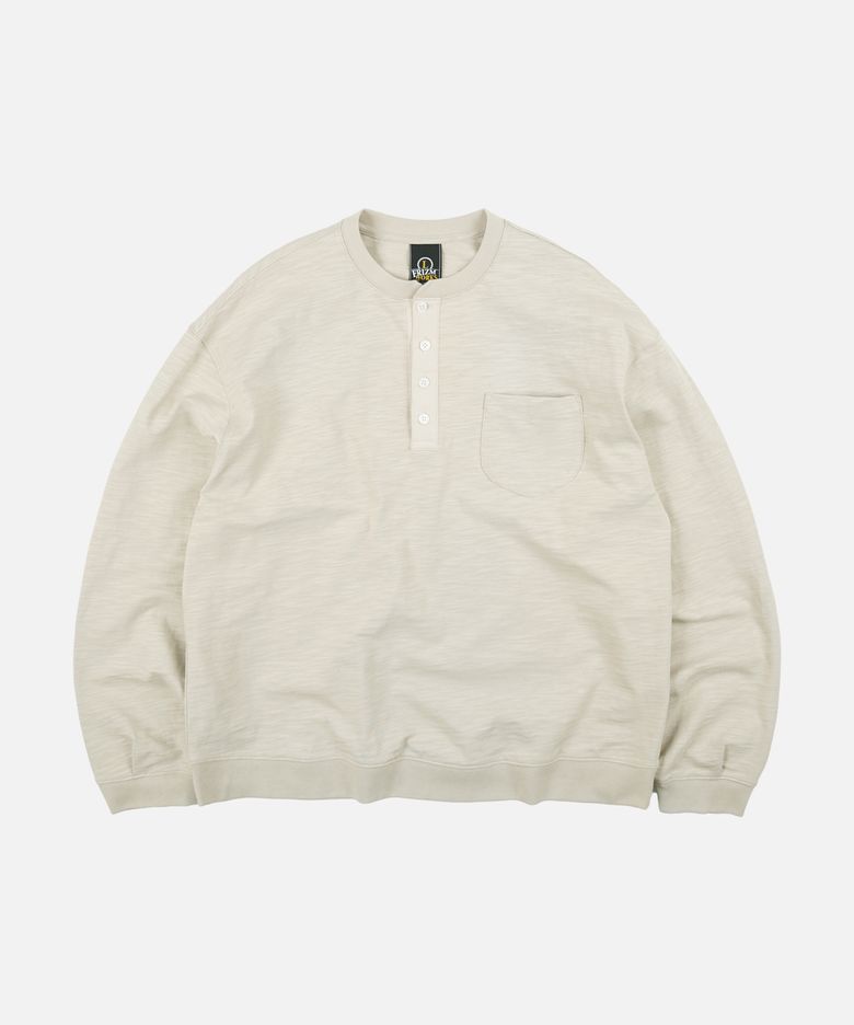 SLUB HENLEY NECK L/S TEE _ KHAKI BEIGE