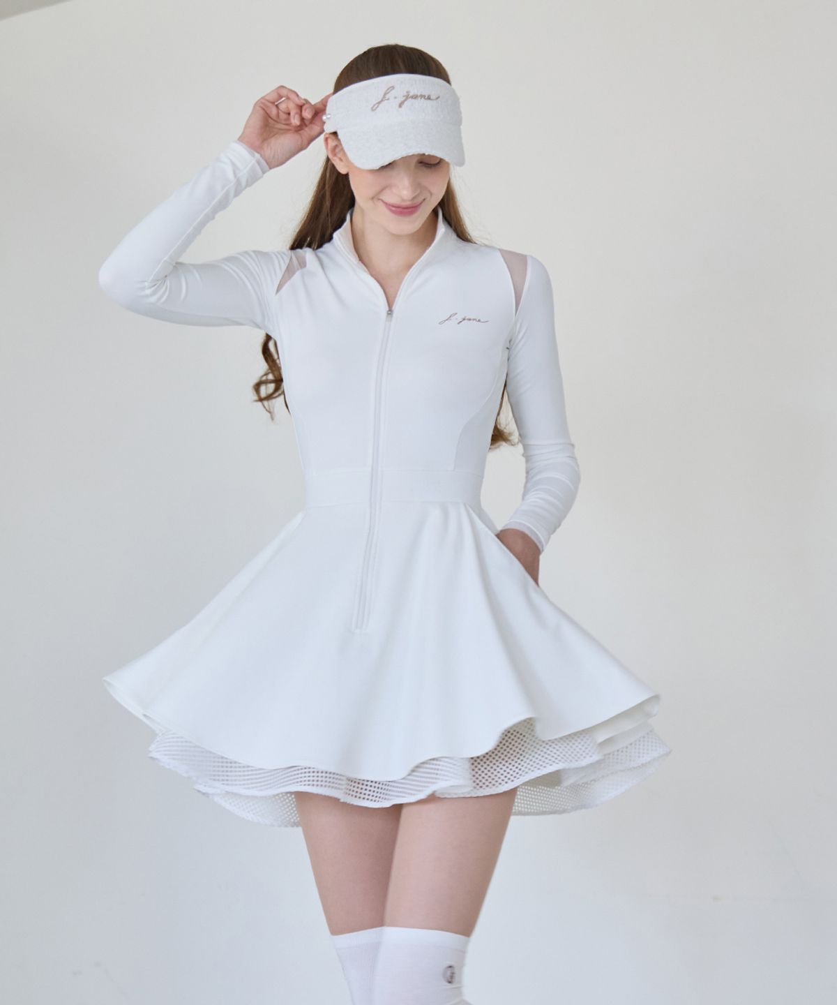 제이제인(J.JANE) 모찌 긴팔 더블 플레어 원피스(White)