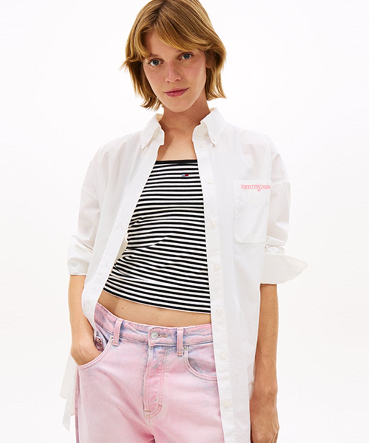 타미진스(TOMMY JEANS) 포플린 오버 셔츠 (T32G1WSH13TWT1YBL)