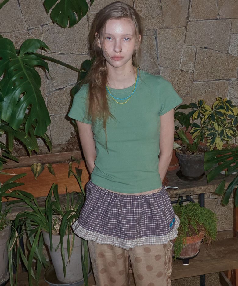 Check Frill layered skirt_ Grape Purple