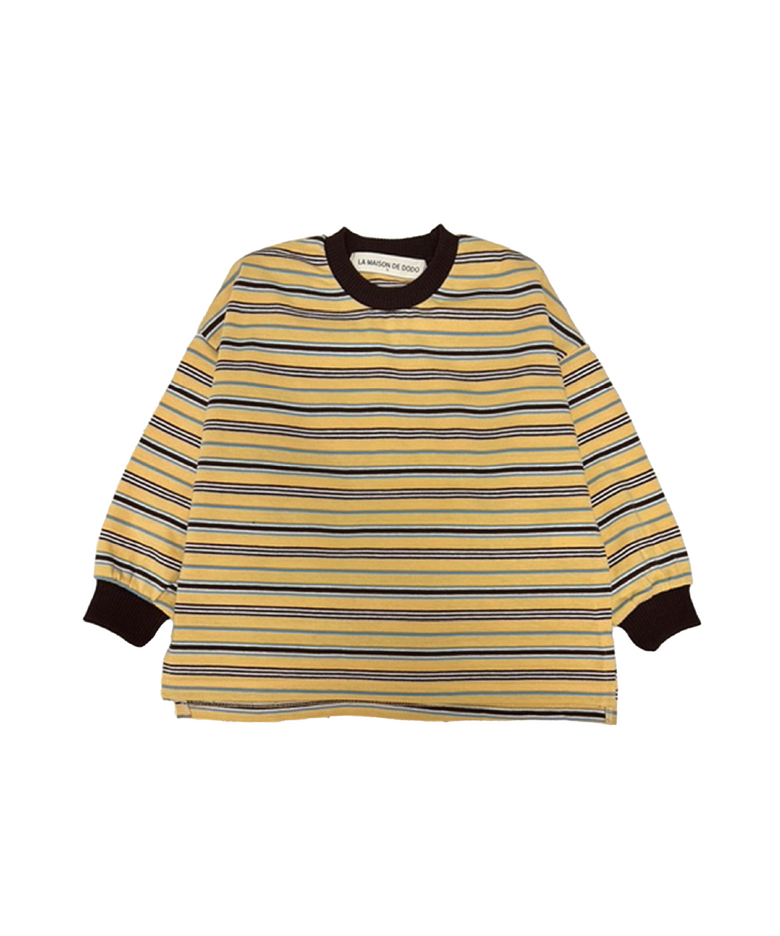 DODO BASIC Oversized Stripe T Shirt (Brown/Mixed Color)_키즈긴팔티 아동긴팔티 등원룩