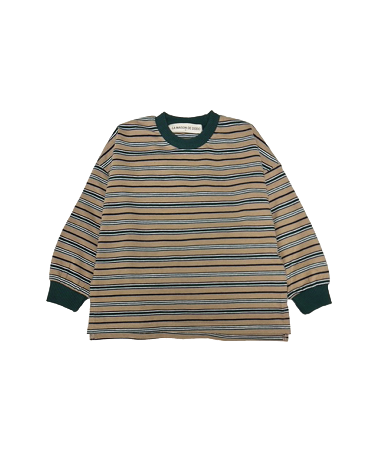 라메종드도도(LA MAISON DE DODO) DODO BASIC Oversized Stripe T Shirt (Dark Green/Mixed Color)_키즈긴팔티 아동긴팔티 등원룩