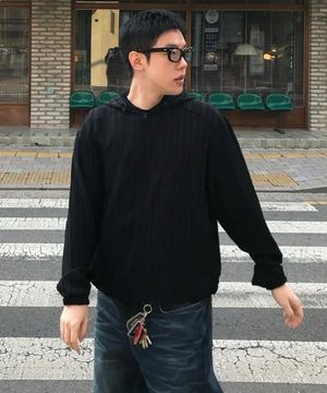 리플 후디드 집업 재킷_블랙