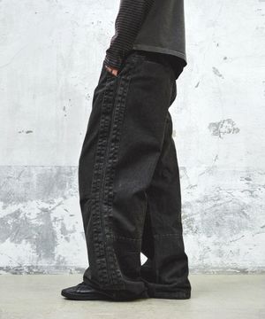 트랙 워시드 코튼 와이드 팬츠_차콜