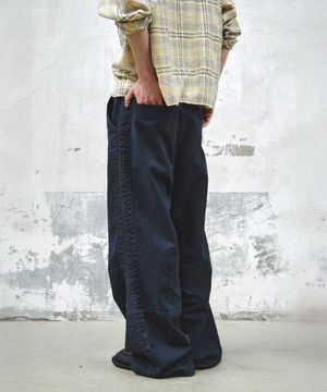 트랙 워시드 코튼 와이드 팬츠_네이비