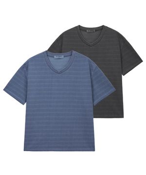 뮤트 스트라이프 브이넥 티셔츠 : 2컬러