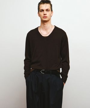 실크 울 블렌드 딥 브이넥 니트 (브라운)