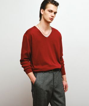 실크 울 블렌드 딥 브이넥 니트 (레드)